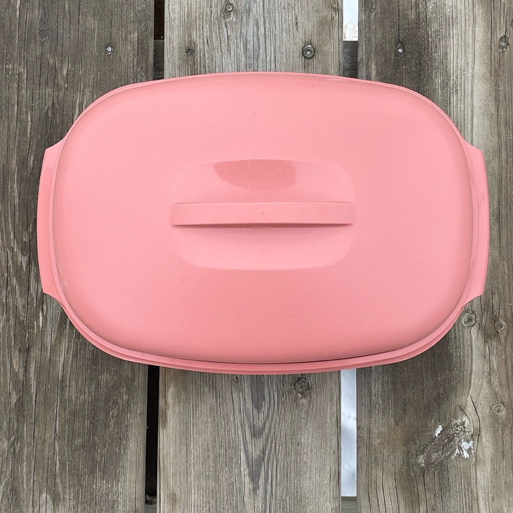 Tupperware 3 Piece Pink Oval Steamer Dish With Lid and Insert Vintage